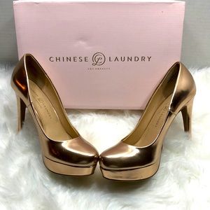 Rose Gold Platform Metallic Heels